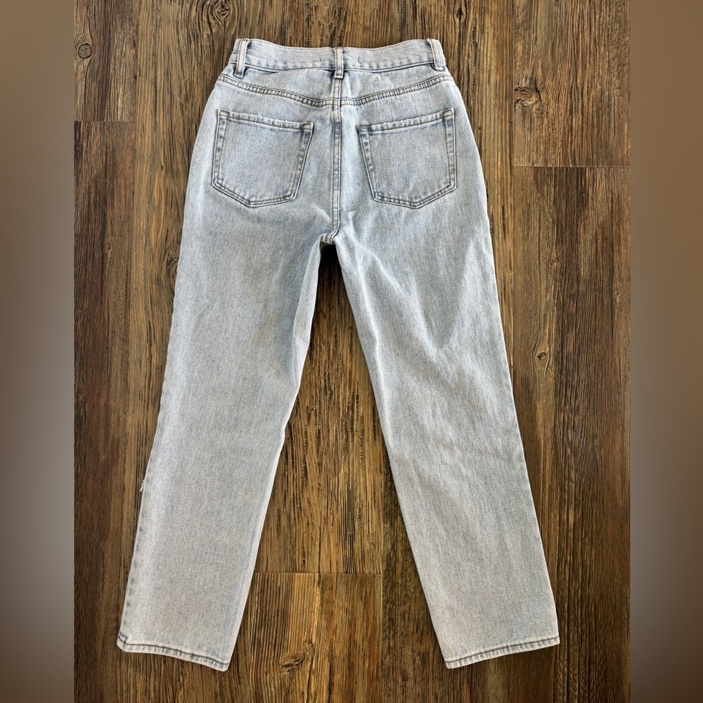 PacSun High Rise Straight Jeans Womens 25 Button Fly Distressed Lt Blue Denim - Picture 2 of 13